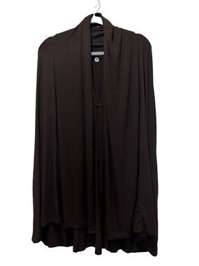 JJ Winks BFF Cardigan Robe Women L Black Open Ribbed Loungewear Travel Comfort